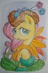 Size: 1455x2198 | Tagged: safe, artist:daisymane, imported from derpibooru, fluttershy, pegasus, pony, bird nest, clothes, dress, egg, failed gala dress, female, gala dress, looking at you, mare, nest, raised hoof, smiling, smiling at you, solo, traditional art