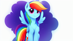 Size: 1024x576 | Tagged: safe, imported from derpibooru, rainbow dash, pegasus, pony, ai content, ai generated, cute, female, mare, simple background, solo