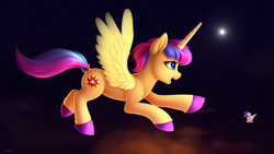 Size: 1024x576 | Tagged: safe, imported from derpibooru, alicorn, pony, ai content, ai generated, cute, female, flying, mare, simple background, solo, white background