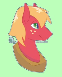 Size: 1399x1747 | Tagged: safe, artist:makaroni923, imported from derpibooru, big macintosh, earth pony, pony, bust, green background, male, portrait, simple background, solo, stallion