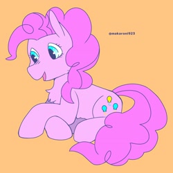 Size: 1682x1682 | Tagged: safe, artist:makaroni923, imported from derpibooru, pinkie pie, earth pony, pony, female, mare, orange background, simple background, solo