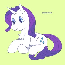 Size: 1655x1655 | Tagged: safe, artist:makaroni923, imported from derpibooru, rarity, pony, unicorn, female, green background, mare, simple background, solo