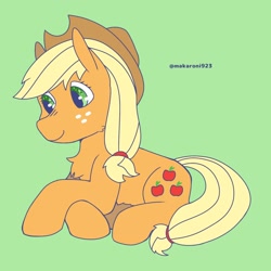 Size: 1618x1618 | Tagged: safe, artist:makaroni923, imported from derpibooru, applejack, earth pony, pony, female, green background, mare, simple background, solo