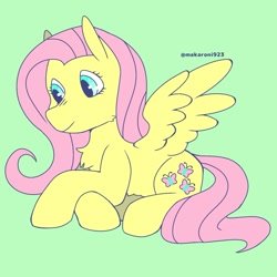 Size: 1625x1625 | Tagged: safe, artist:makaroni923, imported from derpibooru, fluttershy, pegasus, pony, female, green background, mare, simple background, solo