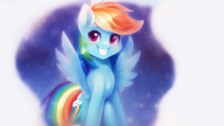 Size: 1024x576 | Tagged: safe, imported from derpibooru, rainbow dash, pegasus, pony, ai content, ai generated, cute, female, mare, simple background, smiling, smirk, solo, white background