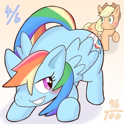 Size: 2067x2067 | Tagged: safe, artist:bluehiyokobunny, imported from derpibooru, applejack, rainbow dash, earth pony, pegasus, pony, female, mare