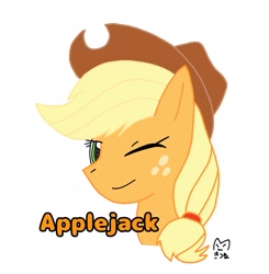 Size: 1440x1467 | Tagged: safe, artist:dokozono_fox2, imported from derpibooru, applejack, pony, earth ponyn, female, mare, one eye closed, simple background, solo, white background, wink