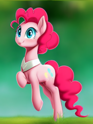 Size: 384x512 | Tagged: safe, imported from derpibooru, pinkie pie, pony, ai content, ai generated, bipedal, cute, female, mare, simple background, solo