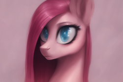 Size: 960x640 | Tagged: safe, imported from derpibooru, pinkie pie, earth pony, pony, ai content, ai generated, bust, cute, female, mare, pinkamena diane pie, portrait, simple background, solo