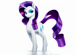 Size: 704x512 | Tagged: safe, imported from derpibooru, rarity, pony, unicorn, ai content, ai generated, female, mare, simple background, solo, white background