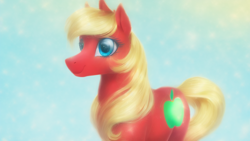 Size: 1024x576 | Tagged: safe, imported from derpibooru, earth pony, pony, ai content, ai generated, ambiguous gender, blonde mane, blonde tail, long eyelashes, long mane, male, not big macintosh, simple background, solo, stallion, tail