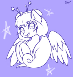 Size: 1305x1386 | Tagged: safe, artist:koapony, imported from derpibooru, oc, oc only, pony, eyebrows, eyebrows visible through hair, looking at you, open mouth, open smile, sketch, smiling, solo, spread wings, wings