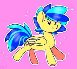 Size: 1382x1240 | Tagged: safe, artist:koapony, imported from derpibooru, oc, oc only, oc:koa, pegasus, pony, colored wings, colored wingtips, eye clipping through hair, smiling, solo, sparkles, two toned wings, wings