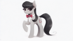 Size: 1024x576 | Tagged: safe, imported from derpibooru, octavia melody, earth pony, pony, ai content, ai generated, cute, female, mare, raised hoof, simple background, solo, white background