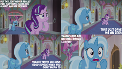 Size: 2000x1125 | Tagged: safe, edit, edited screencap, editor:quoterific, imported from derpibooru, screencap, starlight glimmer, trixie, pony, unicorn, a horse shoe-in, school of friendship
