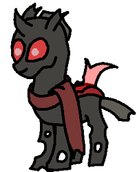 Size: 261x328 | Tagged: safe, imported from derpibooru, oc, oc only, oc:therix, changeling, clothes, red changeling, red eyes, scarf, simple background, solo, transparent background