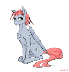 Size: 1440x1500 | Tagged: safe, artist:vsevkad, imported from derpibooru, oc, pegasus, pony, legs together, sitting, solo