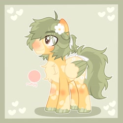 Size: 2048x2048 | Tagged: safe, artist:moonydropps, imported from derpibooru, oc, oc only, pegasus, pony, bow, ears, ears up, flower, flower in hair, hair, hair bow, male, mane, smiling, solo, stallion, tail, wings