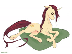 Size: 2000x1500 | Tagged: safe, artist:vsevkad, imported from derpibooru, oc, pony, unicorn, colored, lineart, lying down, relaxing, sketch, sleeping, solo