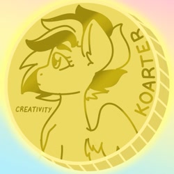 Size: 921x921 | Tagged: safe, artist:koapony, imported from derpibooru, oc, oc only, oc:koa, pegasus, pony, bits, coin, gold, gold coins, profile, solo, spread wings, wings