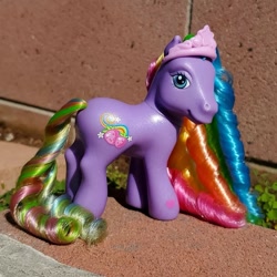 Size: 1063x1063 | Tagged: safe, imported from derpibooru, rainbowberry, earth pony, pony, beautiful, curly mane, g3, jewelry, long mane, multicolored hair, photography, princess, rainbow hair, ringlets, solo, super long hair, super long hair ponies, tiara, toy