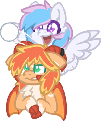 Size: 1178x1402 | Tagged: safe, artist:michini, imported from derpibooru, oc, oc only, oc:evanti, oc:starburn, pegasus, pony, slingshot, snow, snowball, varying degrees of want