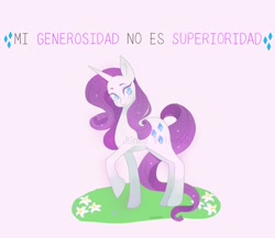 Size: 2048x1781 | Tagged: safe, artist:sadgirl_jvnko, imported from derpibooru, rarity, pony, unicorn, female, mare, purple background, simple background, solo, spanish, text, translated in the comments