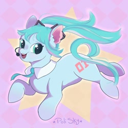 Size: 2048x2048 | Tagged: safe, artist:sky_poli, imported from derpibooru, earth pony, pony, female, hatsune miku, mare, microphone, ponified, solo, vocaloid