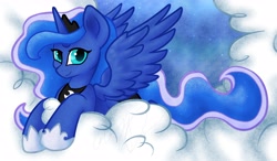 Size: 4096x2397 | Tagged: safe, artist:gleamydreams, imported from derpibooru, princess luna, alicorn, pony, cloud, female, mare, sidemouth, solo
