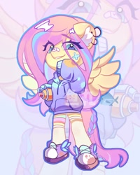 Size: 1056x1322 | Tagged: safe, artist:ywn10804439, imported from derpibooru, fluttershy, anthro, pegasus, unguligrade anthro, female, solo, spray paint, zoom layer