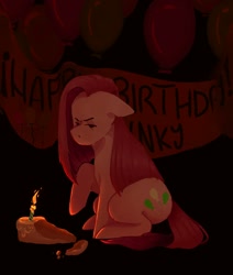 Size: 1100x1300 | Tagged: safe, artist:cuckley27, imported from derpibooru, pinkie pie, earth pony, pony, balloon, cake, female, food, mare, pinkamena diane pie, solo
