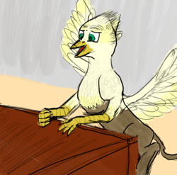 Size: 651x644 | Tagged: safe, artist:tavibird, derpibooru exclusive, imported from derpibooru, oc, oc:tavi, griffon, griffon oc, simple background, sketch, solo