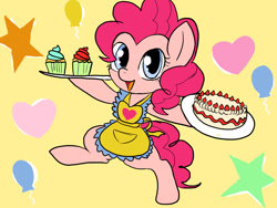 Size: 1200x900 | Tagged: safe, artist:a.s.e, imported from derpibooru, pinkie pie, earth pony, pony, apron, bipedal, cake, clothes, cupcake, female, food, mare, solo