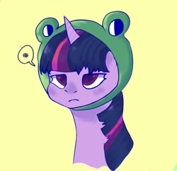 Size: 1573x1517 | Tagged: safe, artist:sleepybooo, imported from derpibooru, twilight sparkle, frog, pony, bust, female, simple background, solo, yellow background