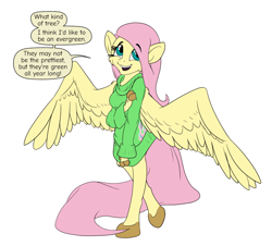 Size: 1024x925 | Tagged: safe, artist:daaberlicious, imported from derpibooru, fluttershy, anthro, pegasus, unguligrade anthro, big eyes, clothes, dialogue, eyebrows, eyelashes, female, finger hooves, hooves, large wings, long hair, long tail, looking at you, looking up, open mouth, oversized clothes, oversized shirt, pegasus wings, shirt, solo, spread wings, sweater, tail, talking to viewer, wings