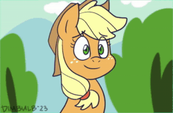 Size: 1100x720 | Tagged: safe, artist:dimbulb, imported from derpibooru, applejack, rarity, earth pony, pony, unicorn, equestria girls, equestria girls series, rollercoaster of friendship, animated, blushing, equestria girls ponified, female, hat, ponified, sound, webm
