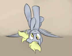 Size: 665x513 | Tagged: safe, artist:ahorseofcourse, imported from derpibooru, derpy hooves, pegasus, pony, cute, derpy being derpy, solo, upside down