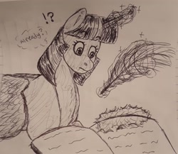 Size: 2048x1777 | Tagged: safe, artist:violetpony11, imported from derpibooru, twilight sparkle, alicorn, pony, implied sunset shimmer, monochrome, sketch, sunset's journal, traditional art, twilight sparkle (alicorn)