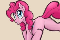 Size: 1500x1000 | Tagged: safe, artist:ahorseofcourse, imported from derpibooru, pinkie pie, earth pony, pony, butt, female, looking at you, looking back, mare, plot, simple background, smiling, solo