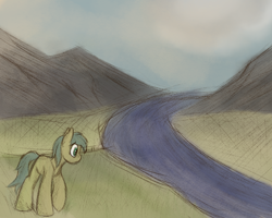 Size: 750x600 | Tagged: safe, artist:ahorseofcourse, imported from derpibooru, oc, pony, mountain, river, scenery, solo, water