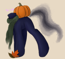 Size: 952x858 | Tagged: safe, artist:ahorseofcourse, imported from derpibooru, the headless horse, pony, blushing, clothes, cute, ponerpics import, pumpkin, scarf