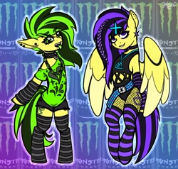 Size: 1658x1581 | Tagged: safe, artist:koapony, imported from derpibooru, oc, oc only, oc:koa, earth pony, pegasus, pony, semi-anthro, chains, choker, clothes, collar, colored wings, colored wingtips, ear piercing, earring, emo, eyebrows, eyebrows visible through hair, fishnets, jewelry, leg warmers, looking at you, necklace, open mouth, pendant, piercing, scene hair, scene kid, shirt, shorts, smiling, socks, spiked collar, spread wings, striped socks, thigh highs, two toned wings, wings