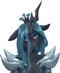 Size: 1115x1358 | Tagged: safe, artist:ladydino, imported from derpibooru, queen chrysalis, anthro, changeling, changeling queen, fangs, looking at you, simple background, solo, transparent background