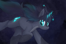 Size: 1500x1000 | Tagged: safe, artist:ahorseofcourse, imported from derpibooru, oc, oc only, oc:orchid, kaiju, kaiju pony, pony, bioluminescent, flowing mane, flowing tail, looking at you, ocean, ponerpics import, scales, smiling, smiling at you, solo, swimming, tail, underwater, water