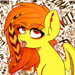 Size: 1500x1500 | Tagged: safe, artist:koapony, imported from derpibooru, oc, oc only, pegasus, pony, bleh, cum, ear piercing, eyebrows, eyebrows visible through hair, eyes rolling back, open mouth, piercing, scene hair, scene kid, tongue out