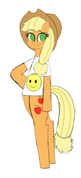 Size: 1246x2725 | Tagged: safe, artist:happyb0y95, imported from derpibooru, applejack, earth pony, pony, applejack's hat, bipedal, clothes, cowboy hat, cute, female, hat, hooves on hips, jackabetes, looking at you, mare, shirt, simple background, smiley face, smiling, solo, transparent background