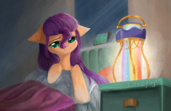 Size: 1280x832 | Tagged: safe, artist:dashienightingale, imported from derpibooru, sunny starscout, earth pony, pony, bed, female, g5, solo