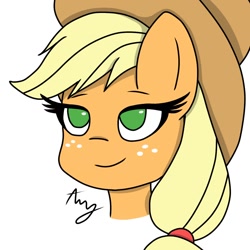 Size: 1080x1080 | Tagged: safe, artist:augustus286, imported from derpibooru, applejack, earth pony, pony, bust, female, mare, portrait, simple background, solo, white background