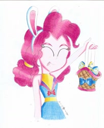 Size: 1624x1990 | Tagged: safe, artist:corlycolor, imported from derpibooru, pinkie pie, human, equestria girls, basket, bunny ears, easter, easter egg, holiday, simple background, solo, white background