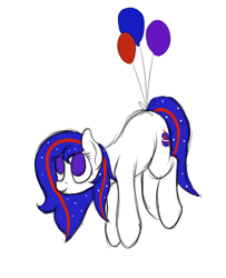 Size: 414x510 | Tagged: safe, artist:ahorseofcourse, imported from derpibooru, oc, oc only, oc:nasapone, earth pony, pony, aggie.io, balloon, female, flying, mare, ponerpics import, simple background, smiling, solo